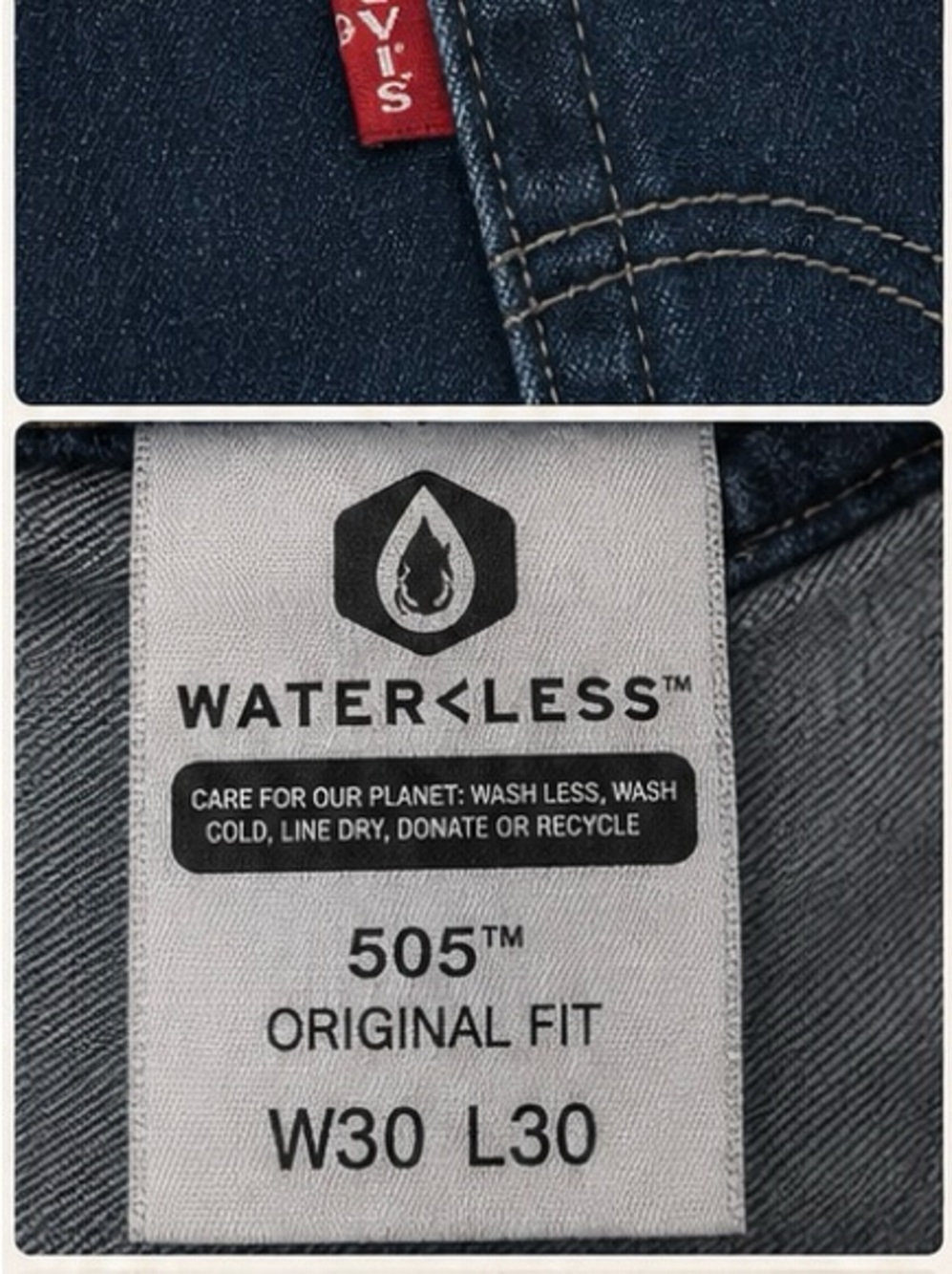 Levi's 505 Original Fit Jeans Men's W30 L30 Dark Wash Straight Leg Water<Less® - Picture 4 of 4